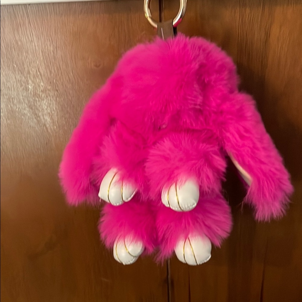 Hot Pink Fluffy Bunny Keychain